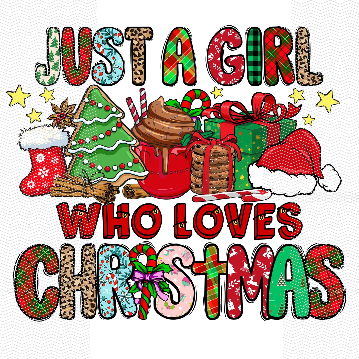 Just A Girl Who Loves Christmas PNG – Holiday Coffee Sublimation Digital Download