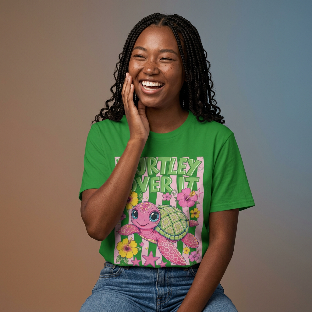 T-Shirt — “Turtley Over It” Floral Sea Turtle Graphic Tee