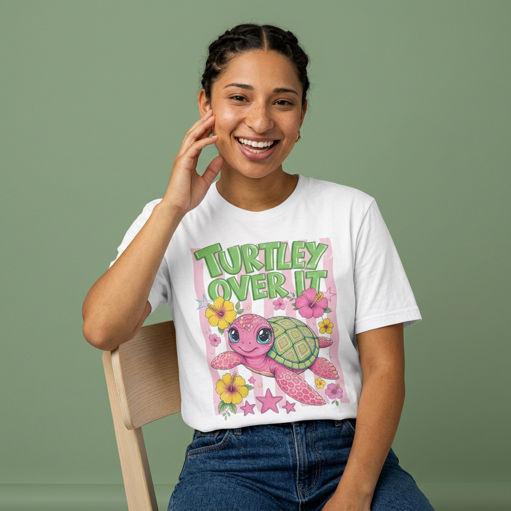 T-Shirt — “Turtley Over It” Floral Sea Turtle Graphic Tee