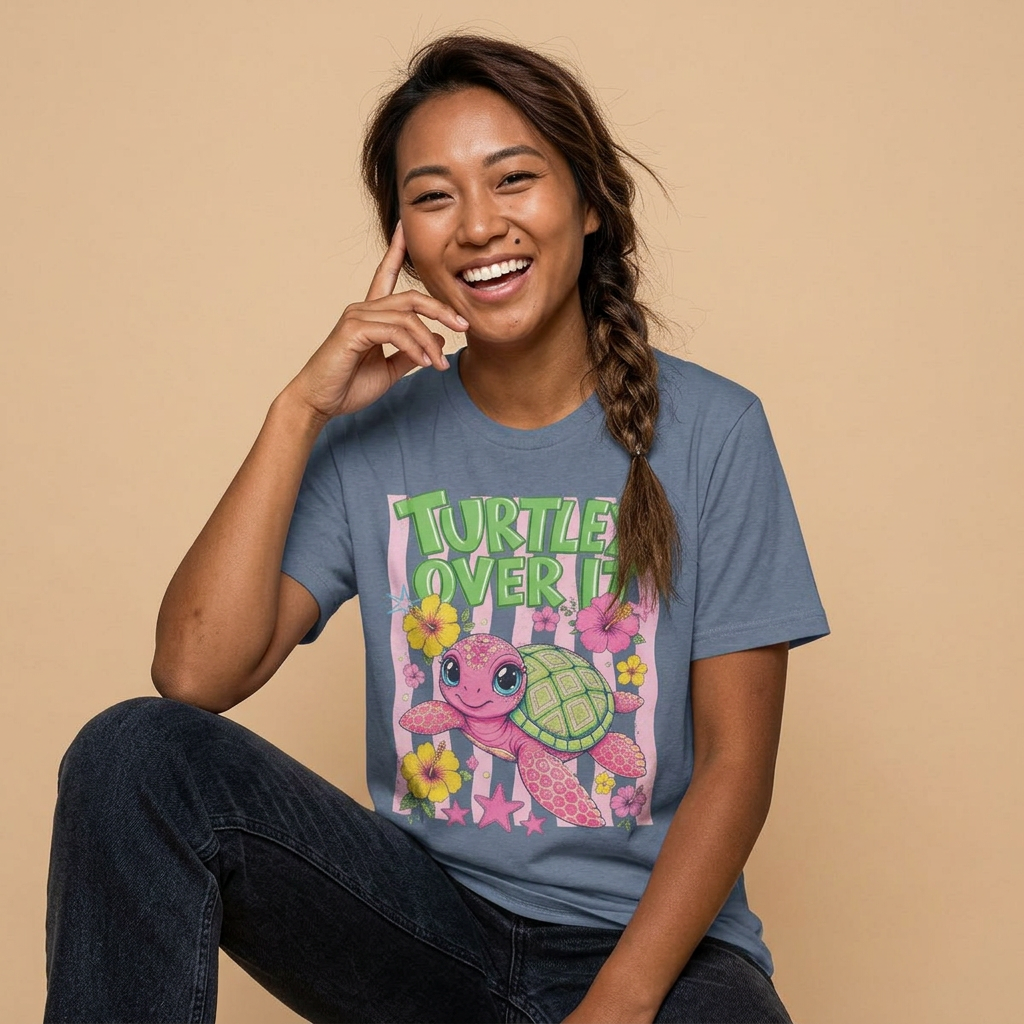 T-Shirt — “Turtley Over It” Floral Sea Turtle Graphic Tee