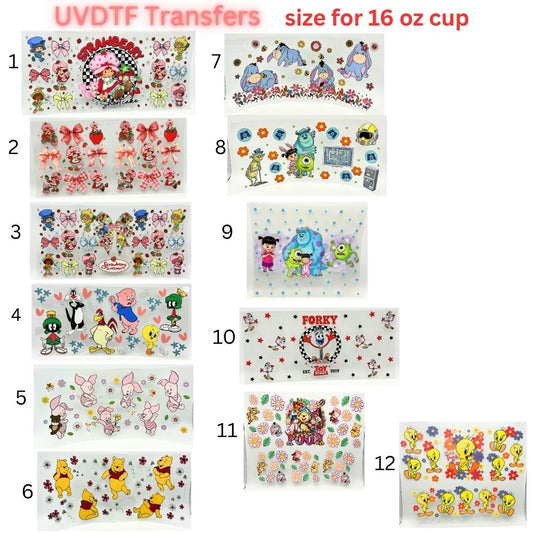 Cute Cartoon UV DTF Cup Wrap for 16oz Glass Can | Retro Strawberry, Farm Animals, Bear & Bird Drinkware Transfer