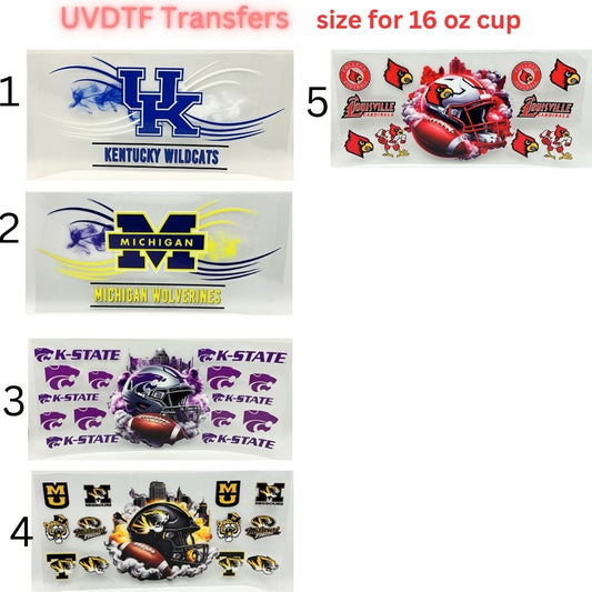 College Style Football UV DTF Wrap for 16oz Glass Can | Blue Yellow Purple Red Sports Fan Cup Wrap | Game Day Tumbler Decal
