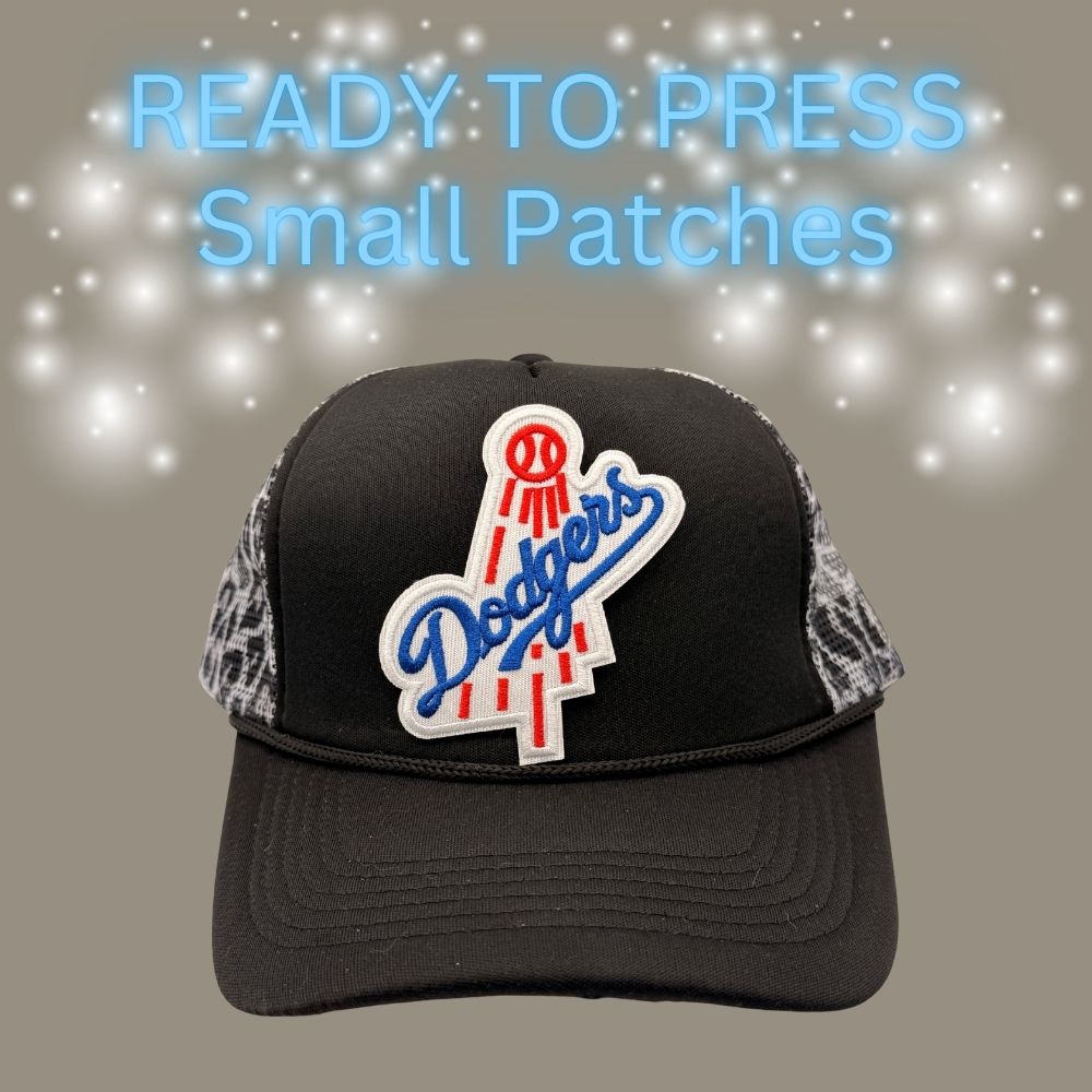 ⚾✨ Ready-to-Press Small Embroidered Baseball Script Patch – Red, White & Blue Design