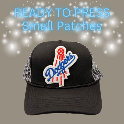 ⚾✨ Ready-to-Press Small Embroidered Baseball Script Patch – Red, White & Blue Design