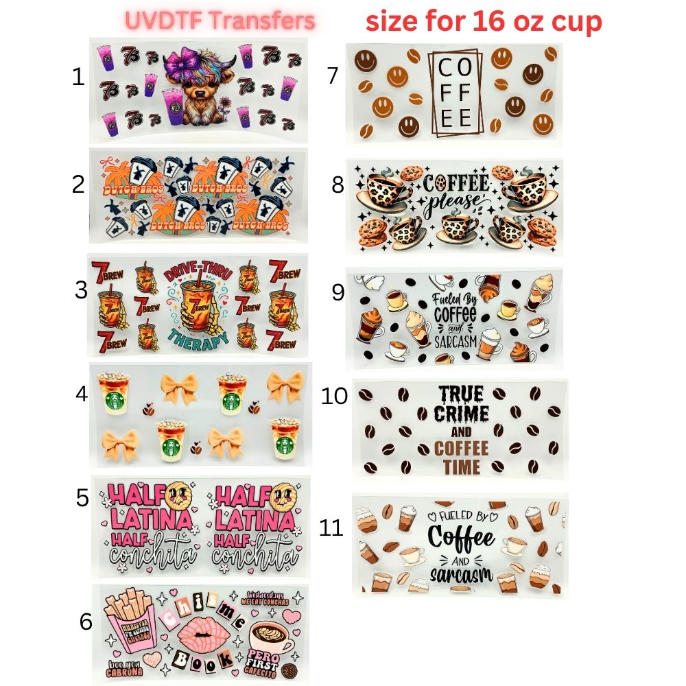 Cute Coffee & Lifestyle UV DTF Cup Wrap Bundle | 16oz & 40oz Tumbler Transfers | Funny, Western, Latina, Aesthetic Drinkware Decals