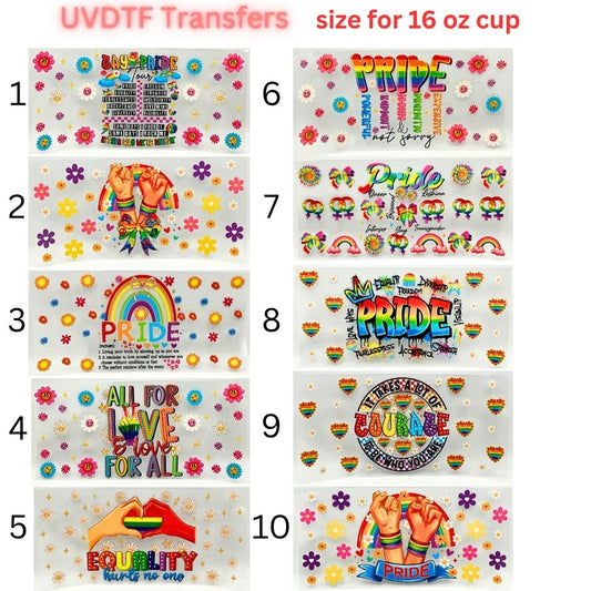 Rainbow Pride UVDTF Cup Wrap | Love & Equality Glass Cup Decal | Colorful Tumbler Wrap | 16oz Libbey Transfer