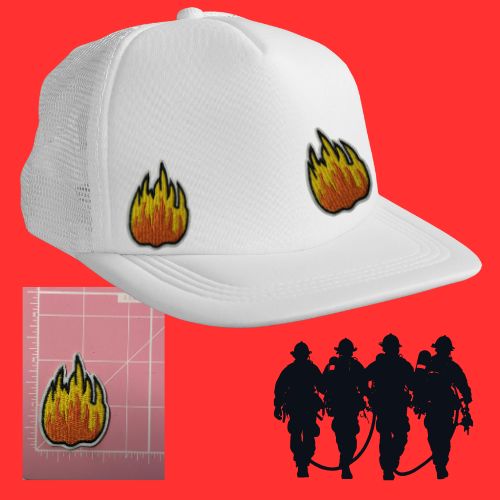 Firefighter Patches – Ready to Press Small Iron-On Embroidery Appliques (Fire Truck, Helmet, Flames & More)