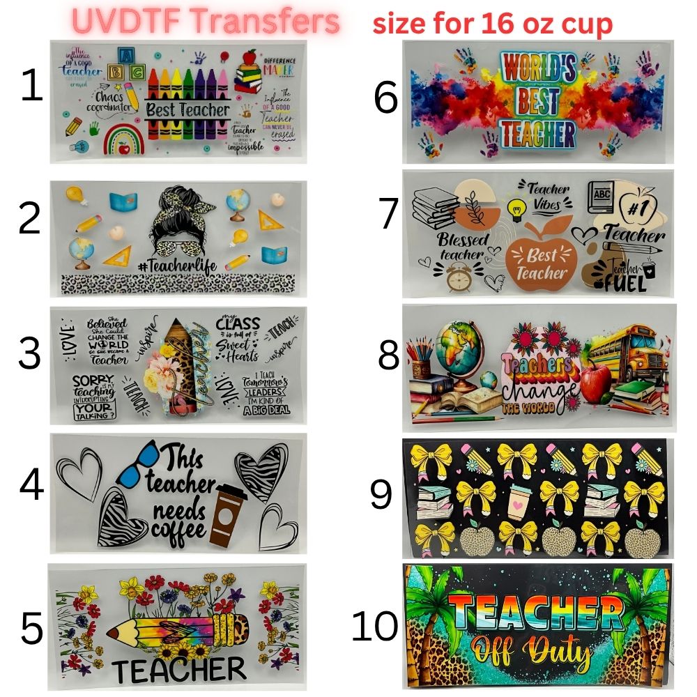 Teacher UVDTF Cup Wrap | 16oz Libbey Glass Transfer | Best Teacher Gift | School Tumbler Decal | Teacher Life Wrap