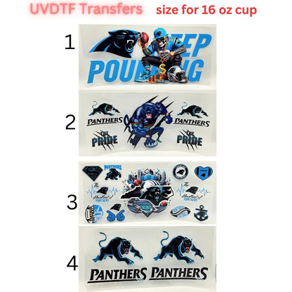 Panther Style Football UV DTF Wrap for 16oz Glass Can | Black Blue Sports Fan Cup Wrap | Game Day Tumbler Decal