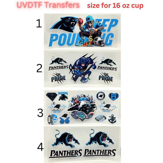 Panther Style Football UV DTF Wrap for 16oz Glass Can | Black Blue Sports Fan Cup Wrap | Game Day Tumbler Decal