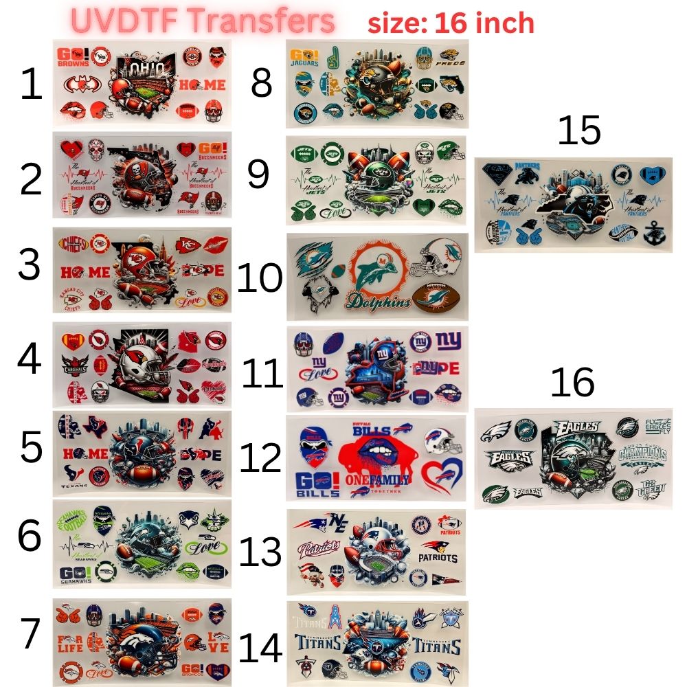 Football Team Inspired UVDTF Cup Wrap | 16oz Libbey Glass Transfer | Sports Fan Tumbler Wrap | Game Day Cup Decal | Football Lover Gift