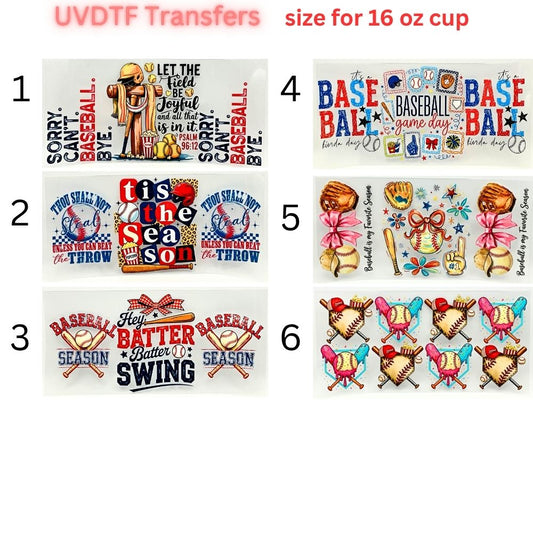 Baseball UVDTF Cup Wrap | Sports Glass Cup Decal | Game Day Tumbler Wrap | 16oz Libbey Glass Transfer