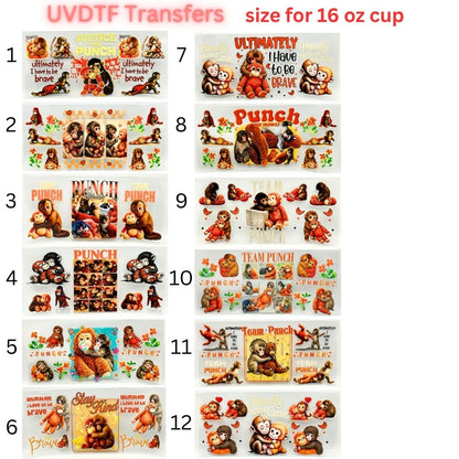 Cute Monkey UVDTF Cup Wrap | Plush Animal Tumbler Decal | Kawaii Cartoon Wrap | 16oz Glass Cup Transfer