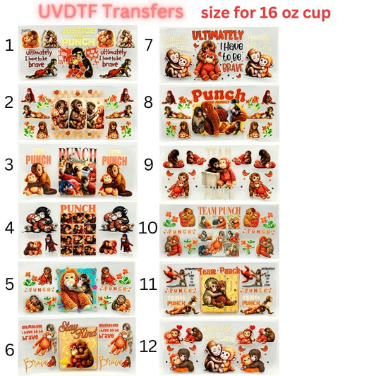 Cute Monkey UVDTF Cup Wrap | Plush Animal Tumbler Decal | Kawaii Cartoon Wrap | 16oz Glass Cup Transfer