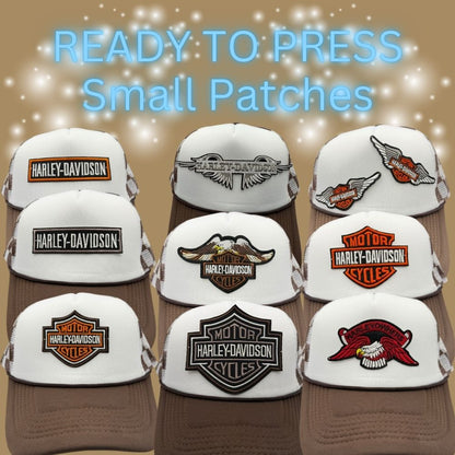 Ready to Press Small Motorcycle Logo Patches for Trucker Hats – Assorted Wing & Shield Designs