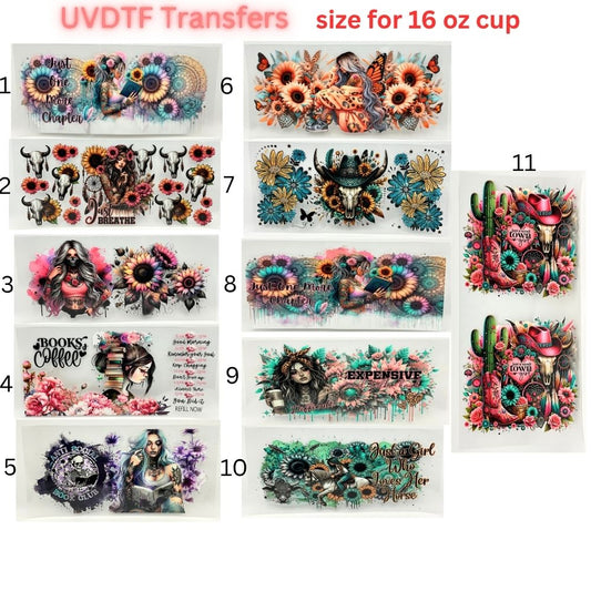 Boho Floral UV DTF Cup Wrap for 16oz Glass Can | Western Cowgirl, Book Lover & Sunflower Tumbler Decal | Aesthetic Drinkware Transfer