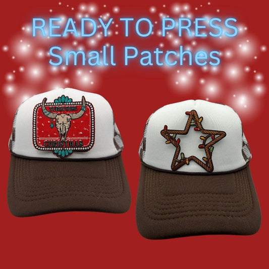 READY TO PRESS – Small Christmas Patch Collection (Cow Skull & Star Lights)