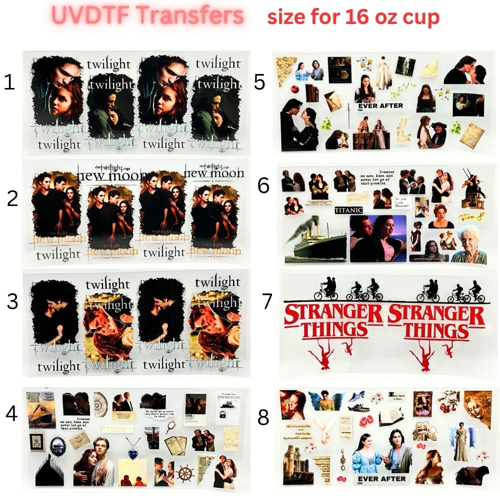 Romantic Movie Aesthetic UVDTF Wrap | Vintage Love Story Tumbler Decal | Dark Romance & Retro Film Inspired | 16oz Glass Cup Transfer