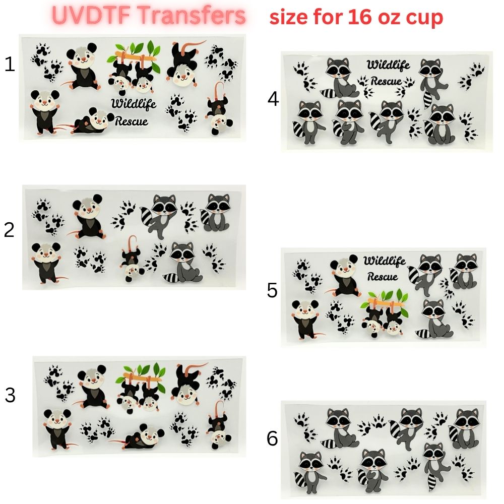 UVDTF Cup Wrap Transfers for 16oz Glass | Cute Wildlife Animal Wraps | Panda & Raccoon Designs | Ready to Apply Decals