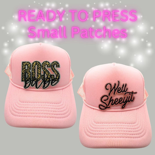 Ready to Press Small Patches – “Boss Babe” & “Well Sheeyit” Script Patches