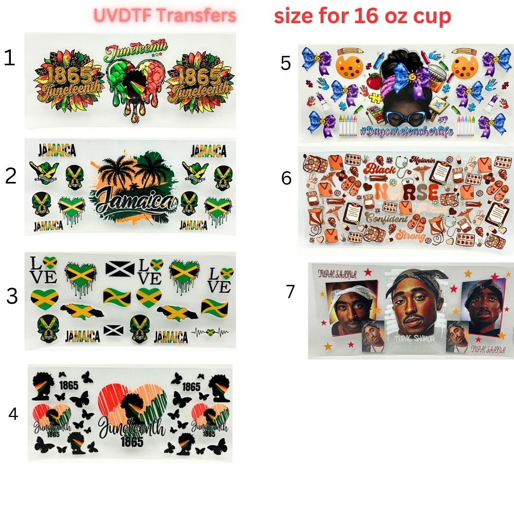 Cultural & Lifestyle UV DTF Cup Wraps | 16oz Tumbler Transfers | Juneteenth, Island Vibes, Teacher Life, Melanin Pride Designs