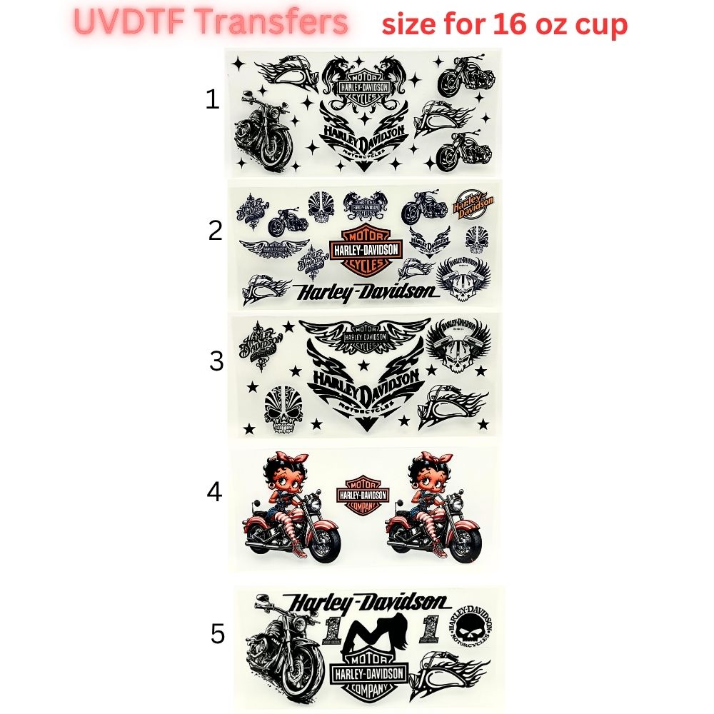 Motorcycle UVDTF Cup Wrap | Biker Skull Tumbler Decal | Vintage Chopper Design | 16oz Glass Cup Transfer | Retro Rider Theme
