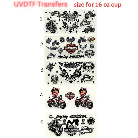 Motorcycle UVDTF Cup Wrap | Biker Skull Tumbler Decal | Vintage Chopper Design | 16oz Glass Cup Transfer | Retro Rider Theme