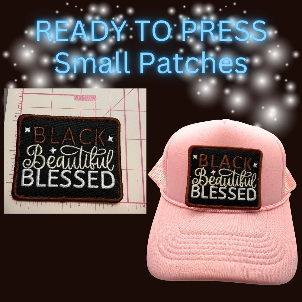 ✨ Ready to Press Small Patches – “Queen” & “Black Beautiful Blessed” Embroidered Patches
