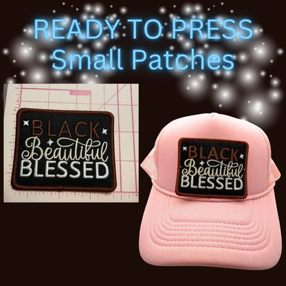 ✨ Ready to Press Small Patches – “Queen” & “Black Beautiful Blessed” Embroidered Patches
