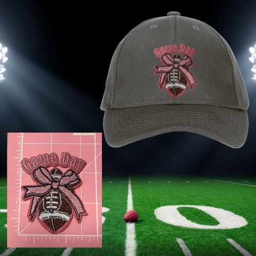Game Day Bow Football Patches – Ready to Press Iron-On Embroidery for Hats, Jackets & Bags