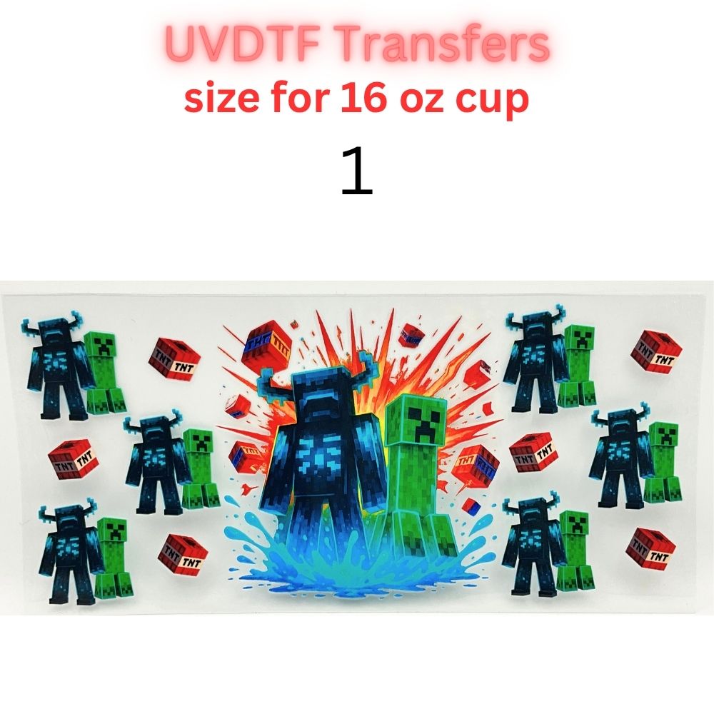 Block Adventure Game Inspired UV DTF Cup Wrap Decal for 16 oz Glass Can | Pixel Mining Theme Waterproof Transfer Sticker