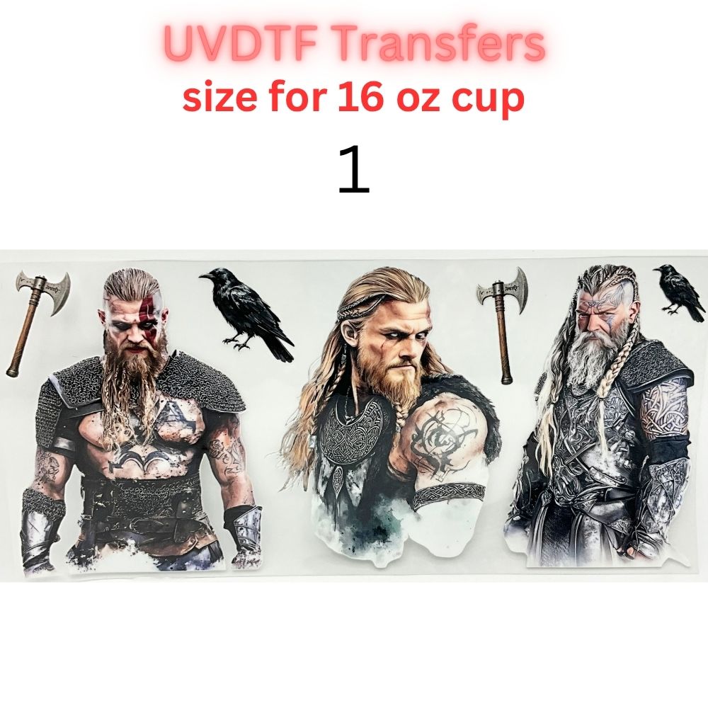 Nordic Warrior UV DTF Transfer | Viking Inspired Cup Wrap | 16 oz Glass Can Decal | Waterproof Permanent Sticker