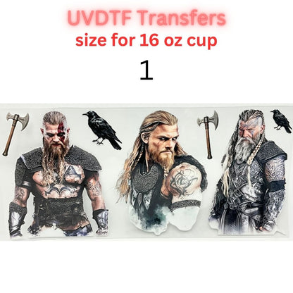 Nordic Warrior UV DTF Transfer | Viking Inspired Cup Wrap | 16 oz Glass Can Decal | Waterproof Permanent Sticker