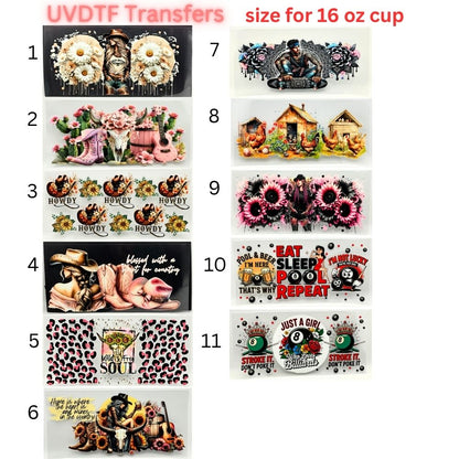Western UVDTF Cup Wrap | Country Cowgirl Tumbler Decal | Floral Skull & Farmhouse Designs | 16oz Glass Cup Transfer