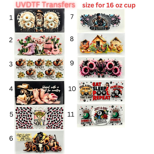 Western UVDTF Cup Wrap | Country Cowgirl Tumbler Decal | Floral Skull & Farmhouse Designs | 16oz Glass Cup Transfer