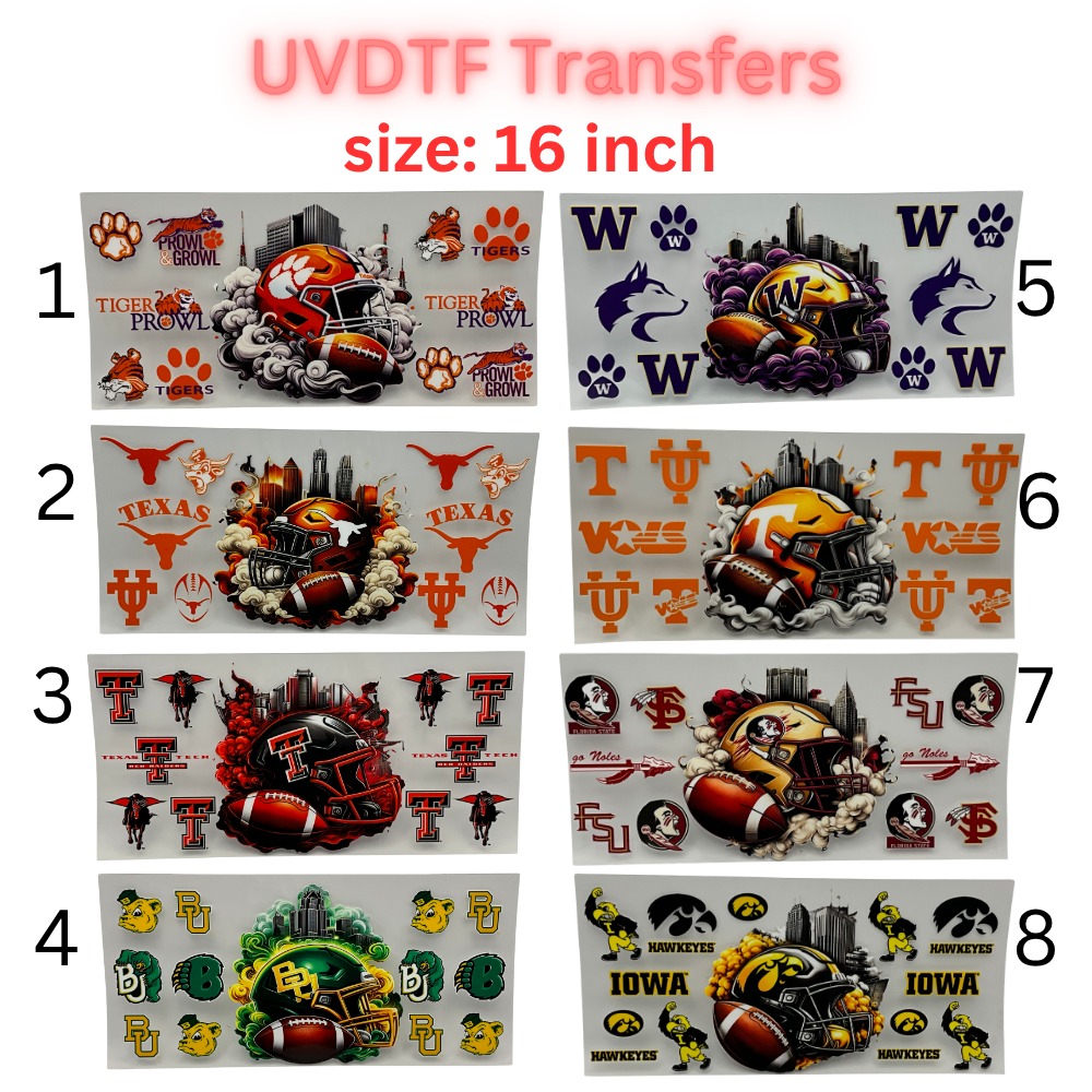 Game Day Football Helmet UV DTF Transfer Sheet – 16 Inch | College Color Inspired Designs