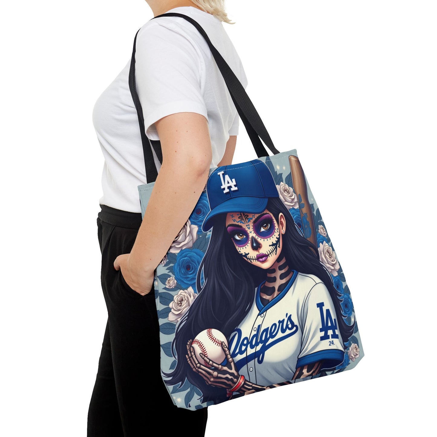 Sugar Skull Baseball Tote Bag, Unique Tote for Sports Fans, Day of the Dead Inspired, Stylish Shopping Bag, Gift for Her