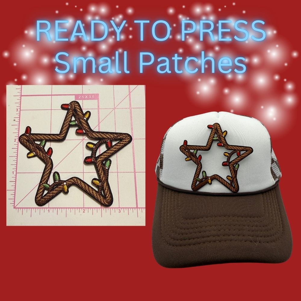READY TO PRESS – Small Christmas Patch Collection (Cow Skull & Star Lights)