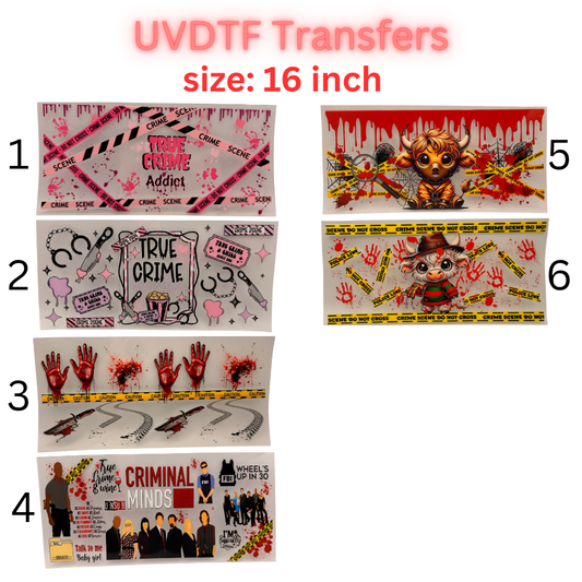 True Crime Inspired UVDTF Transfers | 16 Inch Wraps | Crime Scene Aesthetic Designs | Cup Wrap Bundle