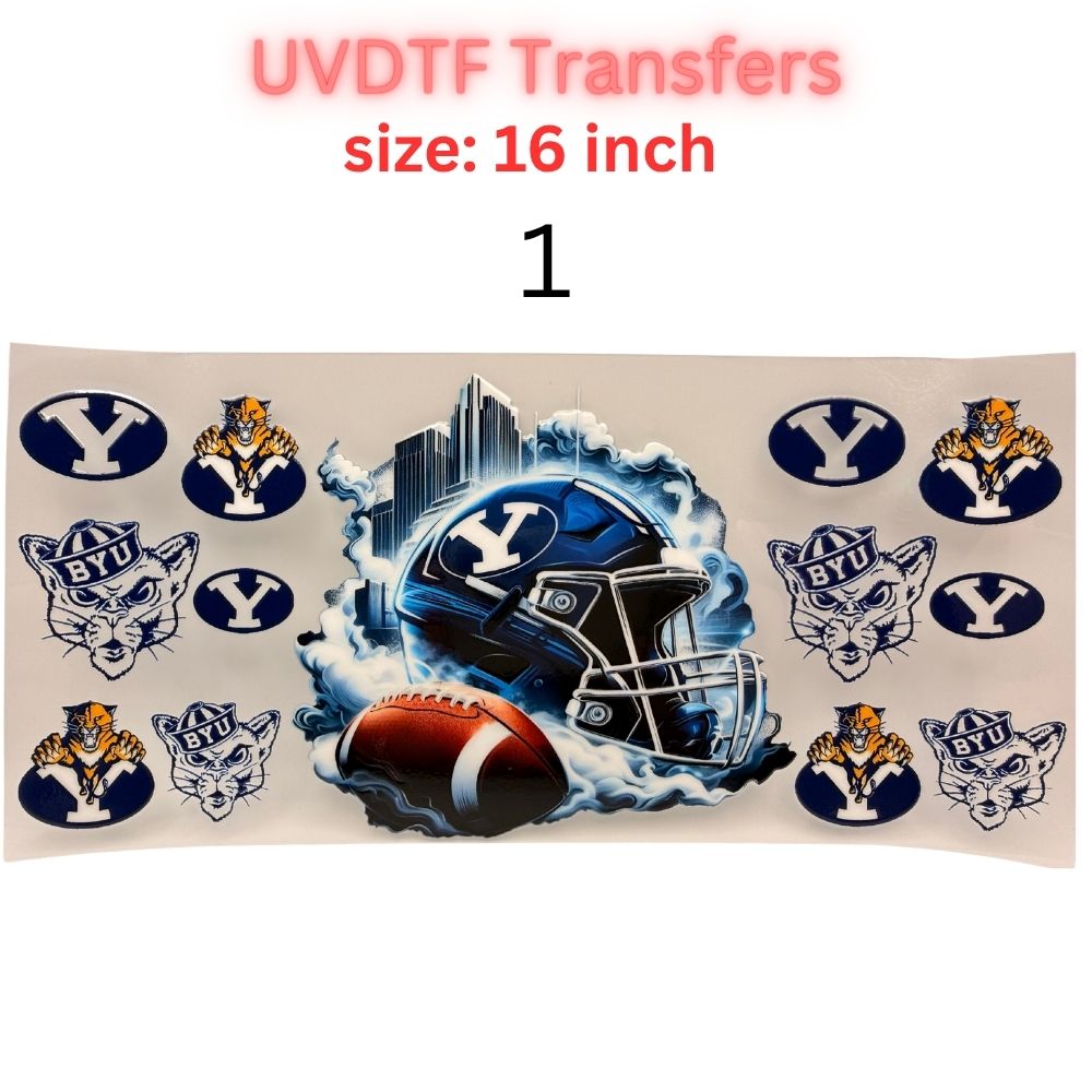 Football Inspired UVDTF Cup Wraps | 16 oz Glass Wrap Transfers | Game Day Helmet Designs | Sports Color Themes