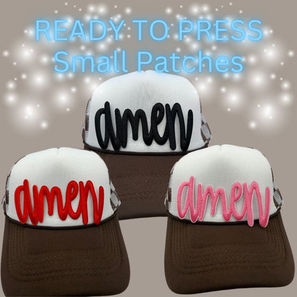 ✨ READY TO PRESS — “Amen” Small Patches (Trucker Hat Patches) ✨