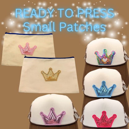 READY TO PRESS Sequin Crown Patches – Small Size