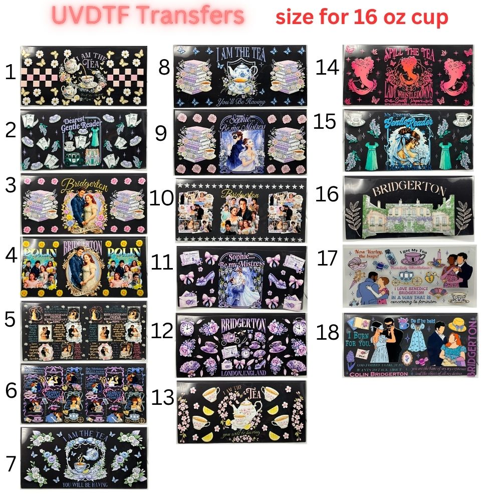 Regency Tea Party UVDTF Cup Wraps | Vintage Tea Aesthetic Transfers | Floral Tea Cup Designs | 16oz Glass Cup Wrap Decals