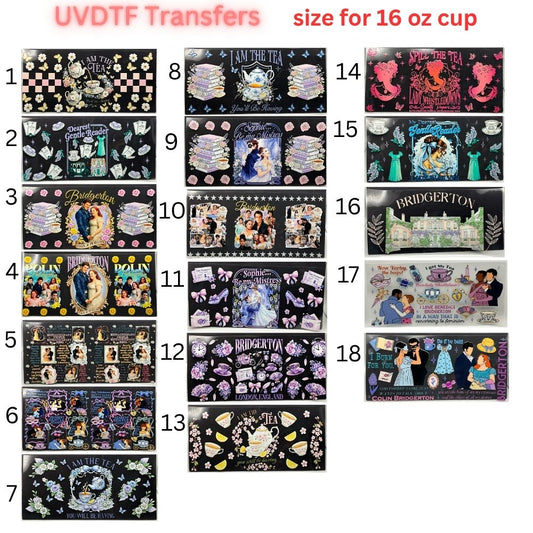 Regency Tea Party UVDTF Cup Wraps | Vintage Tea Aesthetic Transfers | Floral Tea Cup Designs | 16oz Glass Cup Wrap Decals