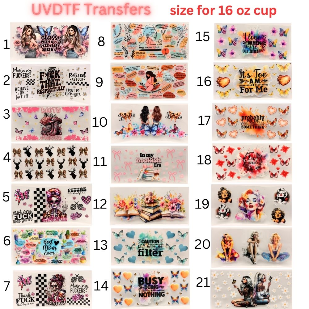 Edgy UVDTF Cup Wrap | 16oz Glass Can Transfer | Funny Quotes Aesthetic Wrap | Butterfly Skull Floral Designs | Trendy Tumbler Decal