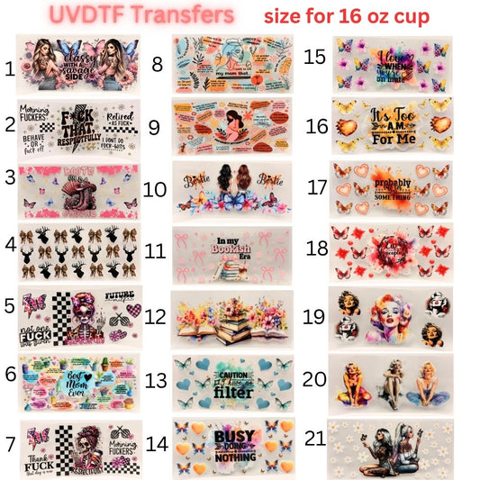 Edgy UVDTF Cup Wrap | 16oz Glass Can Transfer | Funny Quotes Aesthetic Wrap | Butterfly Skull Floral Designs | Trendy Tumbler Decal