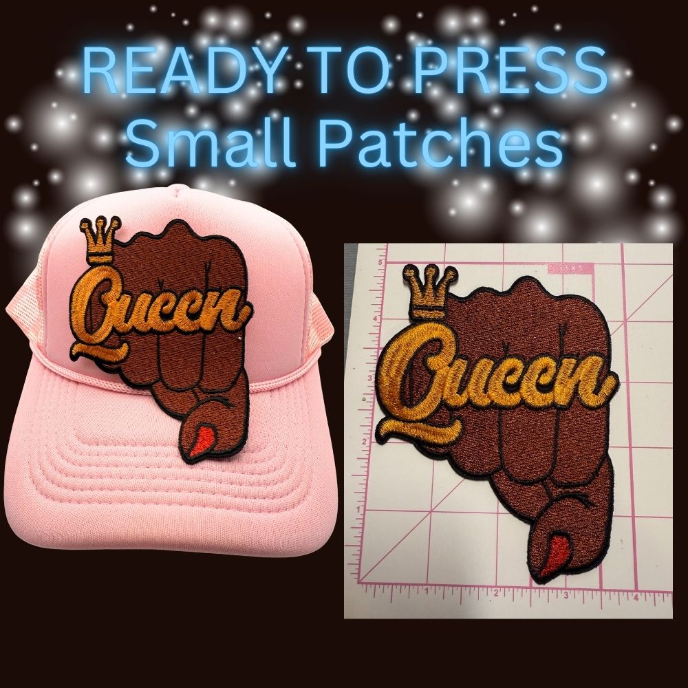 ✨ Ready to Press Small Patches – “Queen” & “Black Beautiful Blessed” Embroidered Patches