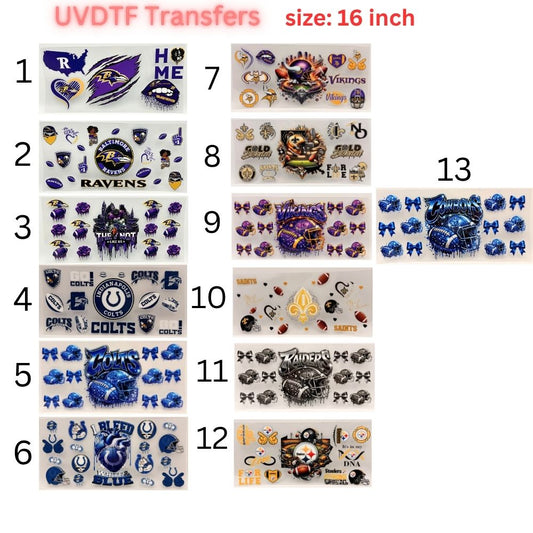 Football Team Color UVDTF Cup Wrap | 16oz Libbey Glass Transfer | Game Day Tumbler Decal | Purple Gold Black Blue Sports Wrap