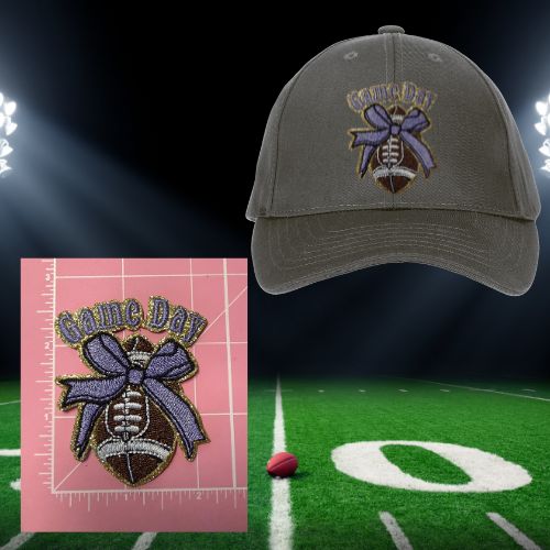 Game Day Bow Football Patches – Ready to Press Iron-On Embroidery for Hats, Jackets & Bags