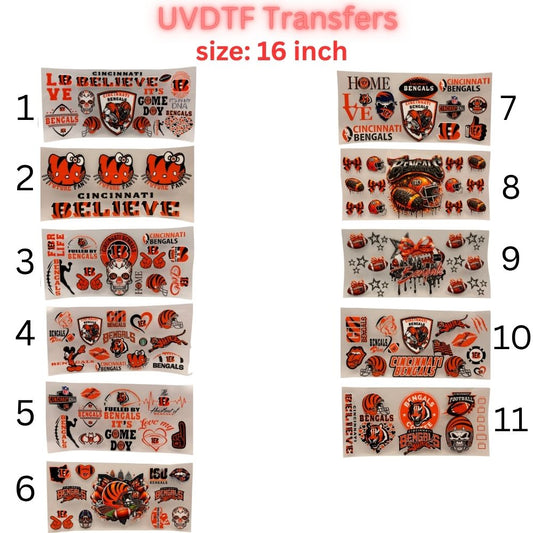 Orange & Black Football Fan UV DTF Transfer – 16 Inch